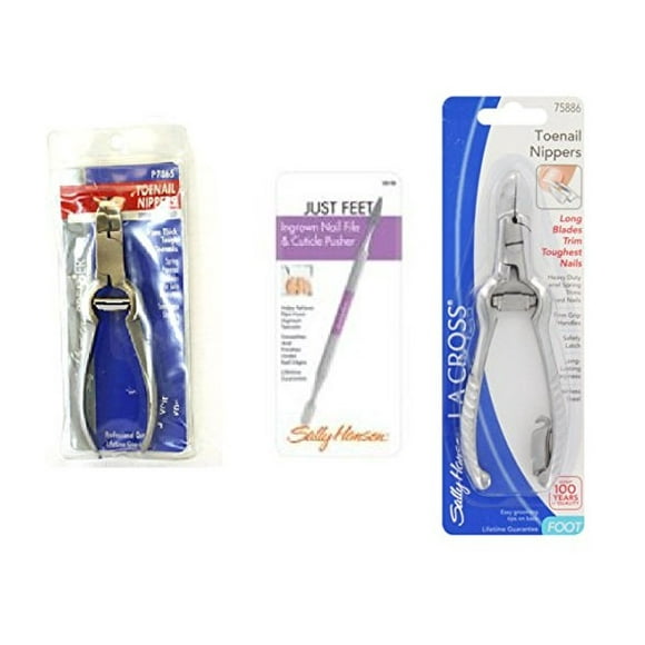 Sally Hansen LA Cross Pinces à Ongles P7865 + Lime à Ongles Incarnés Poussoir de Cuticules 58158 + Pinces à Ongles Longues 75886