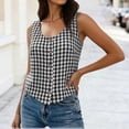 thumbnail image 4 of Women Plaid Tank Top Summer Business Casual Sleeveless Button Down Shirts Slim Fit Gingham Tops Black, 4 of 6
