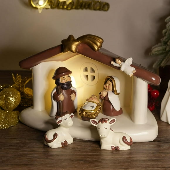 Nativity Set Indoor Christmas Decoration- 13 Pieces Nativity Scene with Manger for Nativity Scene Indoor Use, The Nativity Story Figures- Christian Religious Nativity Sets & Figures (Cute)