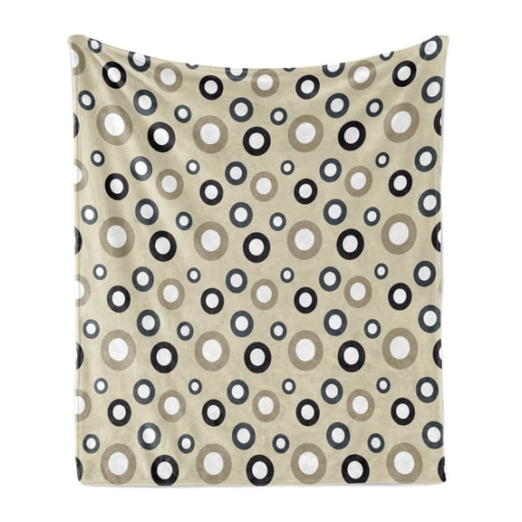 Geometric Circle Soft Flannel Fleece Throw Blanket, Disc Shaped Curve with Interior Hoops on Beige Vintage Inspired, Cozy Plush for Indoor and Outdoor Use, 50" x 60", Multicolor, by Ambesonne