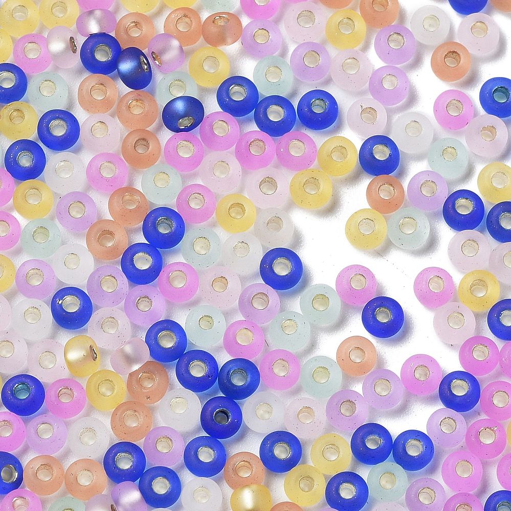 8/0 Glass Seed Beads Frosted Silver Lined Round Colorful 3x2mm Hole: 0.8mm