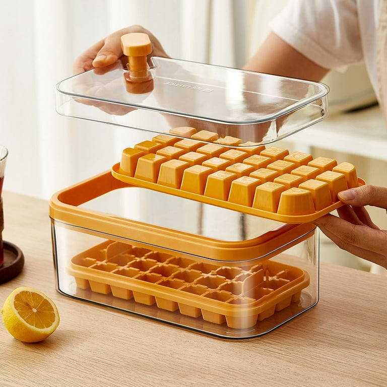 Silicone Ice Cube Tray With Lid And Bin, 64 Grids Press Type Ice Cube Molds  Comes With Storage Bin And Ice Scoop