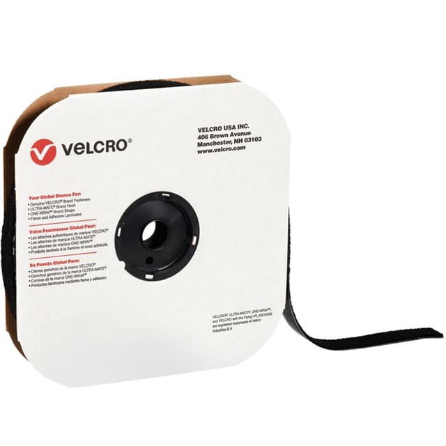 Box Partners VEL159 1.5 in. x 75 ft. Loop Black Cloth Hook & Eye Brand Tape Individual Strips
