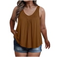 thumbnail image 3 of Hesxuno Plus Size Tank Top for Women Pleated Sleeveless Shirts Solid Color V Neck Loose Fit Flowy Blouses Summer Casual Pajama Tops Brown XXL, 3 of 6