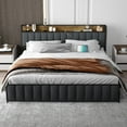 thumbnail image 2 of Yiwa King Bed Frame with USB Ports and Outlets, Upholstered Platform Bed with Storage Headboard, Noise Free, Dark Grey Fabric, 2 of 7