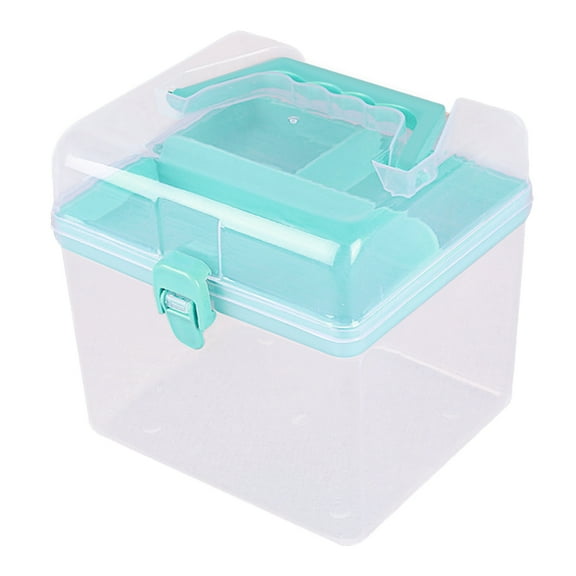 2 Layer Clear Plastic Dividing Storage Box with Removable Tray Multipurpose Stationery Storage Box with Handle Portable Sewing Box Art Craft Supply Organizer Home Utility Box