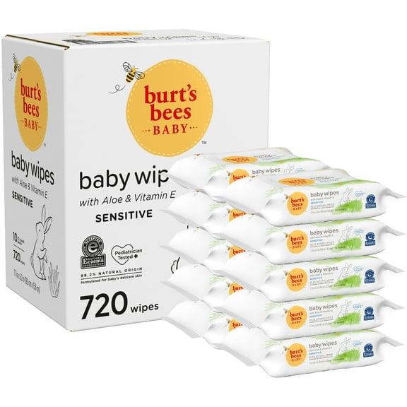 Burts Bees Baby Wipes, Unscented Natural Baby Wipes for Sensitive Skin - 72 Wipes - 10 Pack