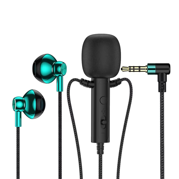 Micrófono de Solapa Intrauditivo de 3,5 mm con Minimicrófono con Clip para Karaoke, Transmisión en , Clases en Línea, Juegos, Negro y Verde