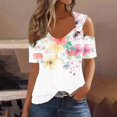 thumbnail image 2 of Tnhcen Women's 2025 Summer New Off-Shoulder Floral Print Blouses - Breathable Mesh Tops with Hollow Design Plus Size S-3XL Stretchy Polyester Spandex Shirts, 2 of 5