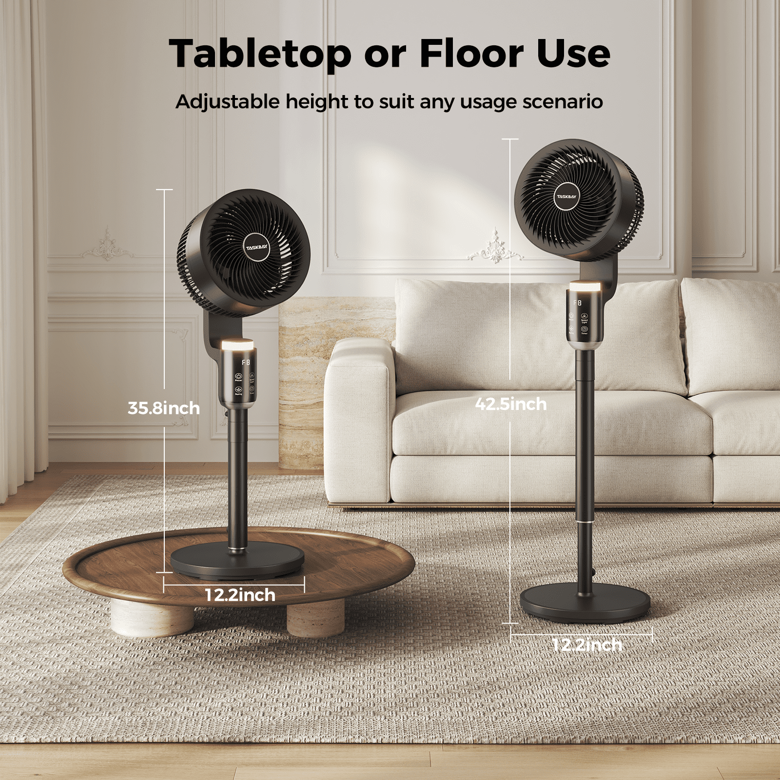 Pedestal Fan for Bedroom, Air Circulator Fans with Remote & RGB Light, 120° Horizontal + 90° Vertical Oscillating, 12 Speeds, 12H Timer, for Home