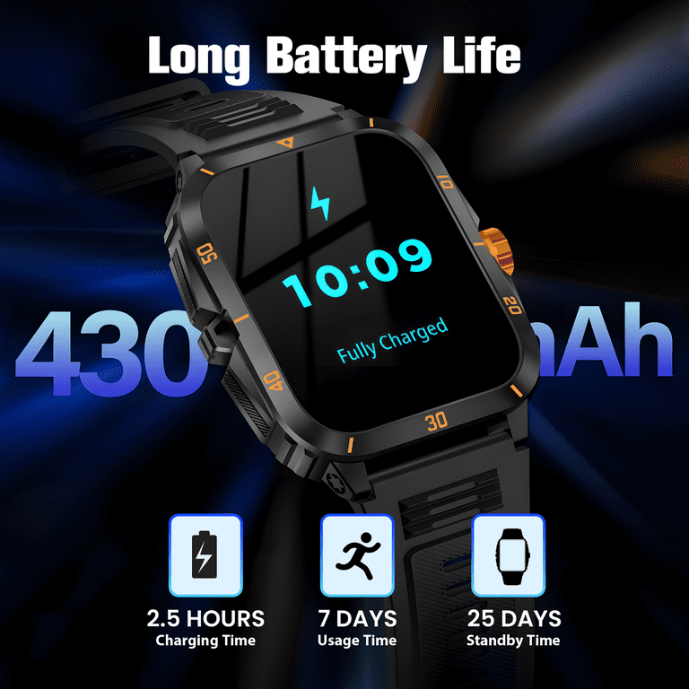 WHITEHILL Men Women Smart Watch 1.96 inch Touch Screen Fitness Watch Waterproof Sports Smart Watch for Android Ios Black