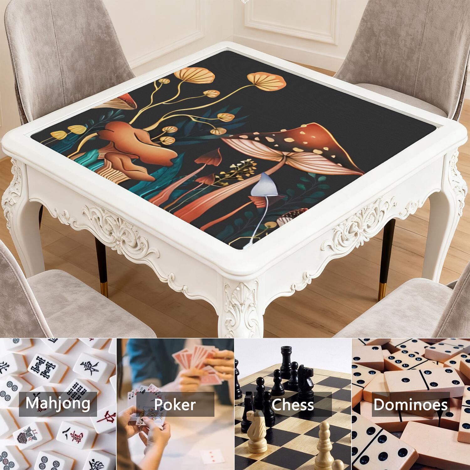 Plants Design Mahjong Table Mat 31.5x31.5 Inches Crafted from Durable Rubber with Anti-Slip Non-Slip Backing and Noise Dampening for Board Games Cards