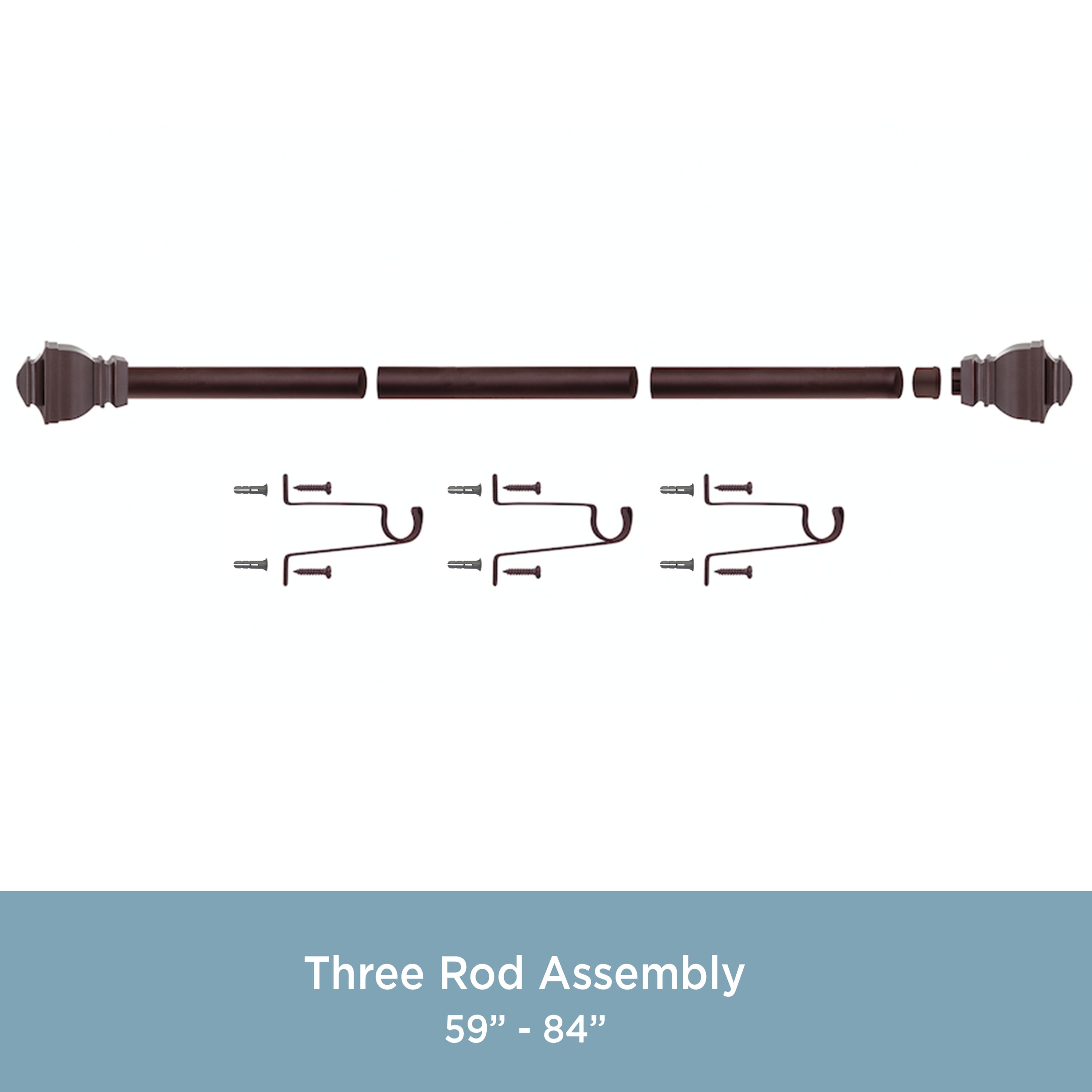 Kenney Riley 30-84" Value Decorative Steel Adjustable Curtain Rod, 1" Dia., Chocolate