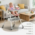 thumbnail image 6 of YUCHANG 4- in-1 Baby High Chair,Adjustable Convertible Infant Baby Feeding Chair Booster for Eating with Detachable Double Tray,5 Point Harness,Gray, 6 of 8