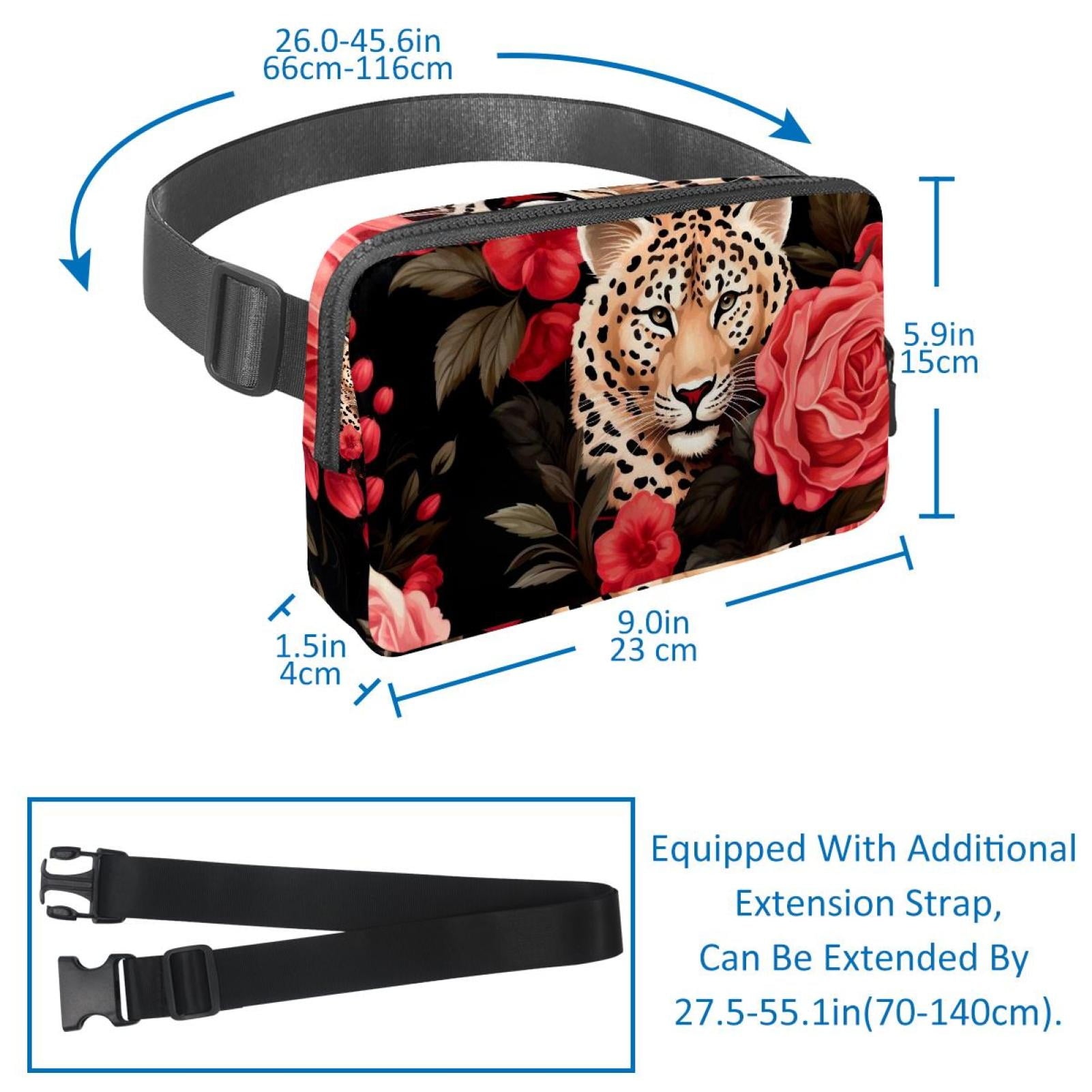 Rose Leopard Lightweight Adjustable Running Belt Bag Fanny Pack Waist Pack with Extension Strap Unisex