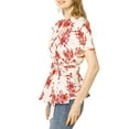thumbnail image 5 of INSPIRE CHIC Women's Tops Floral V Neck Short Sleeves Round Hem Ruffle Peplum Blouse XL White, 5 of 9
