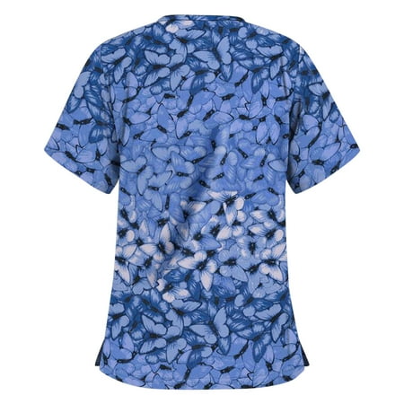 

CZHJS Butterflies Print Casual Elegant Dressy Women T-Shirts Scrubs_Tops Nursing Shirts Working Wear Uniforms Shirt Short Sleeve Tees V-Neck Tops Summer Tunic Loose Fitting Light blue XL