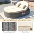 thumbnail image 3 of Outdoor Sun Bed Patio 2-Seater Daybed with Cushions and Pillows, Rattan Garden Reclining Chaise Lounge with Adjustable Backrests and Foldable Cup Trays, Recliner Sofa Bed for Lawn Poolside, Beige, 3 of 9