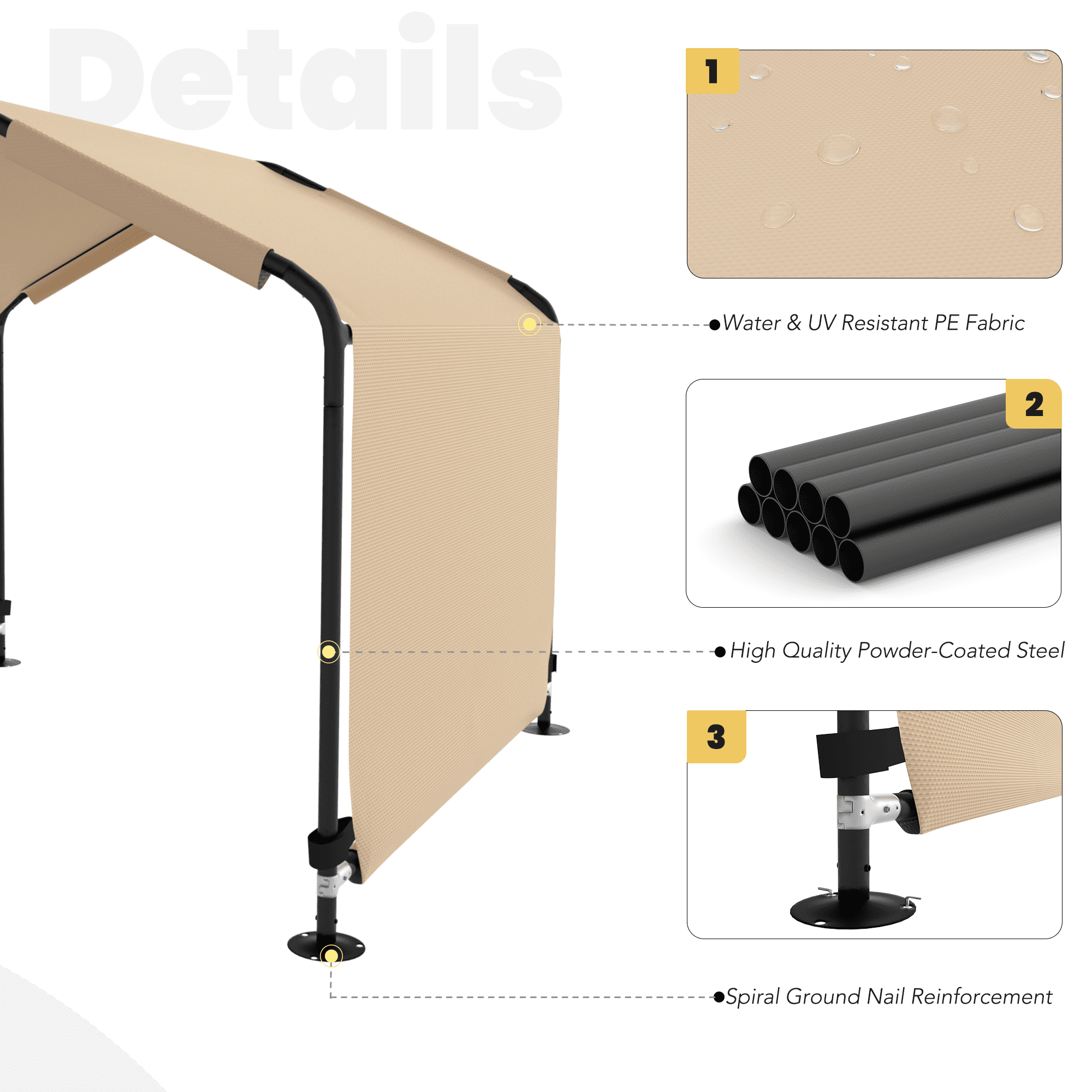 Outdoor Dog Shade Shelter 4'x4'x3' Portable Dog Tent Sun Rain Canopy for Outside Pet House for Large Medium Dogs, Cats, Pigs w/ Waterproof Roof, Ground Nails, Khaki