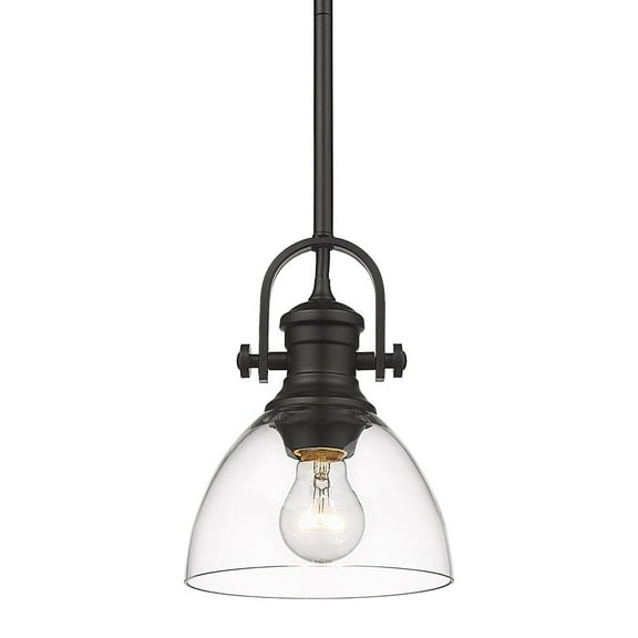 Yep by Golden Lighting Hines 1-light 7in Pendant in Matte Black and Clear Glass
