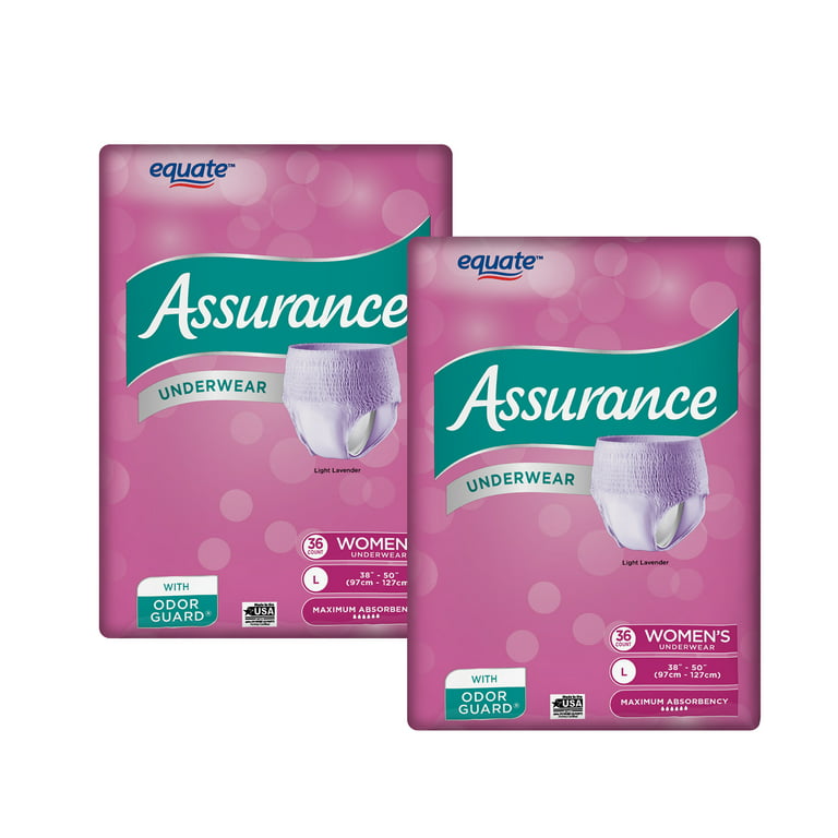 Equate Women's Maximum Assurance Fresh Lavender Color Underwear, L, 36 Ct  (Pack of 2
