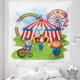 thumbnail image 1 of Vintage Tapestry, Circus Scene with Clowns on Grass Rainbow Ferris Wheel Happy Bubbles Theme, Fabric Wall Hanging Decor for Bedroom Living Room Dorm, 5 Sizes, Multicolor, by Ambesonne, 1 of 1