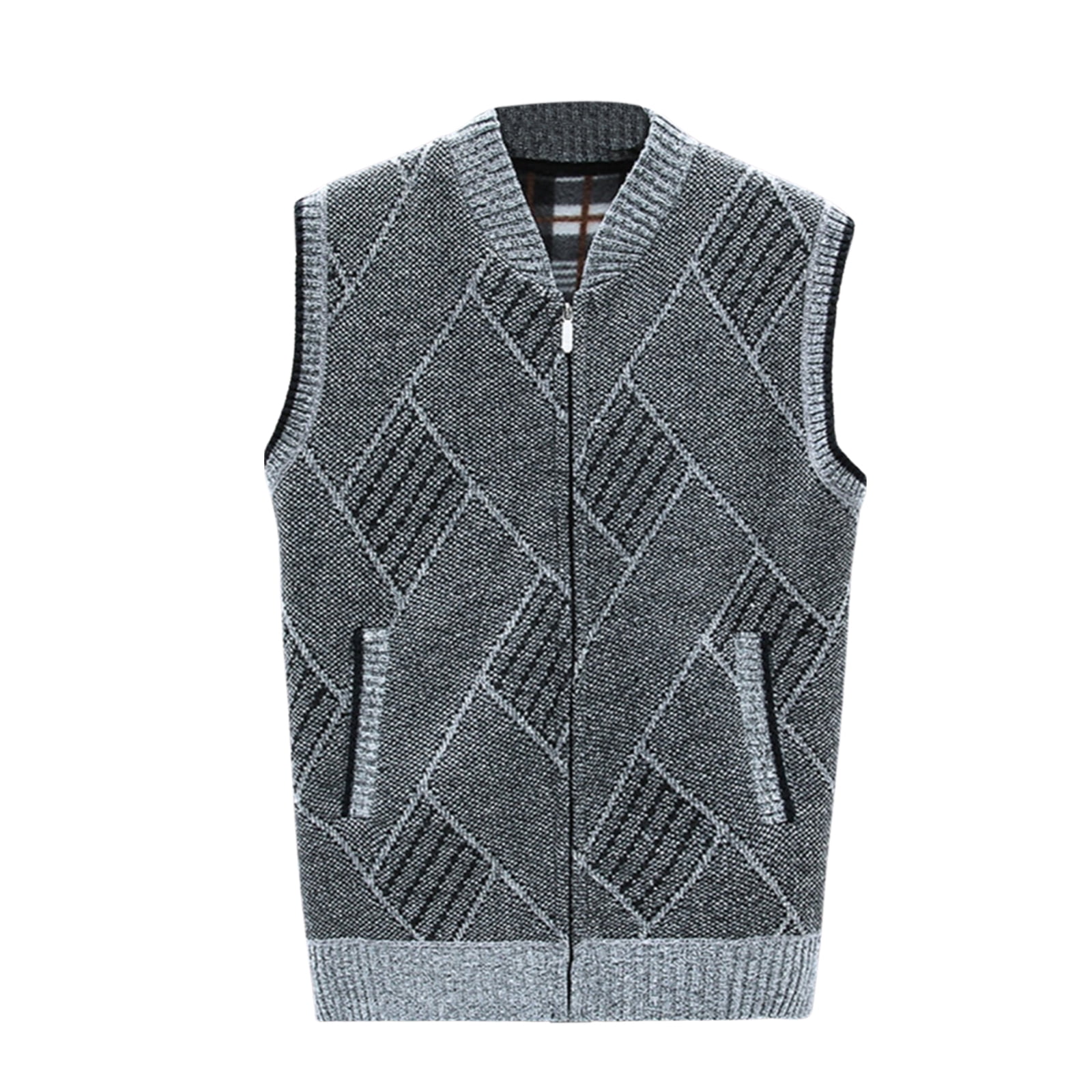 Mens Vintage Sweater Vest Zip Up V Neck 