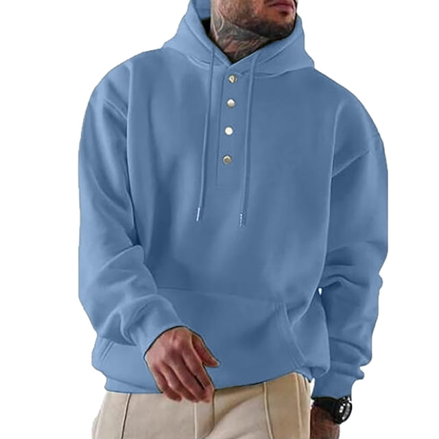 WILLBEST Sudaderas Navideñas para Hombre, Otoño e Invierno, Sudadera De Manga Larga con Capucha, Botones, Cuello Redondo, Color Liso XXXXXGrande
