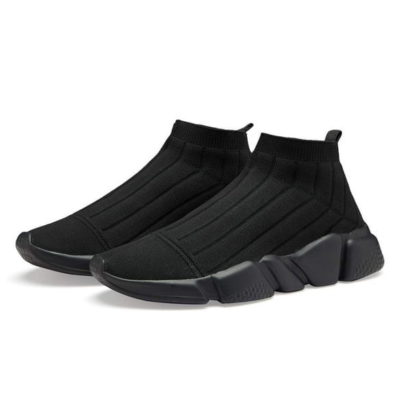 Casbeam Men's Running Knit Comfortable Lightweight Breathable Casual Sports Shoes Fashion Sneakers Slip-On Walking Shoes All Black Size 12