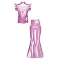 thumbnail image 4 of iiniim Girls Western Cowgirl Outfit Ruffled Sleeves Press Buttons Tassel Metallic Tops with Split Bell-bottom Pants for Theme Party Pink 16, 4 of 7