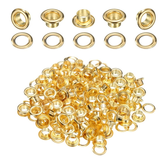 Uxcell 50Set Grommets Eyelets 6mm 1/4 Inch Brass Eyelets Kit with Washers for Fabric Curtain Tarps Leather Belt Shoes Bag DIY, Gold