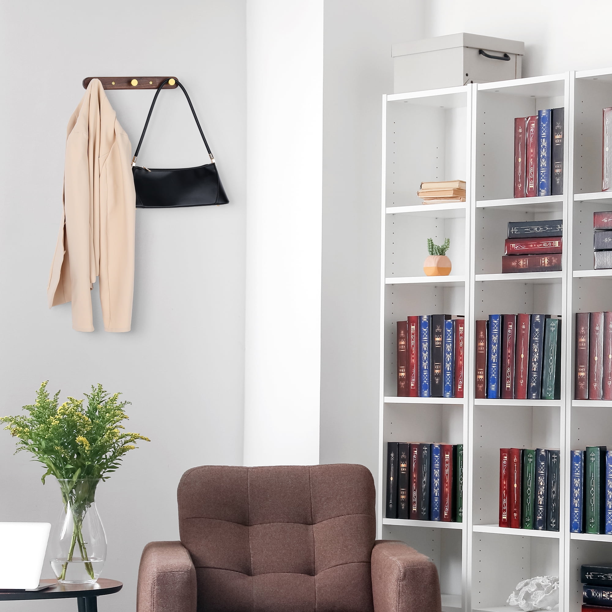 Unique Bargains 1 Pack Coat Rack Wall Mount Coat Hook Hat Rack with 3 Hooks Brown