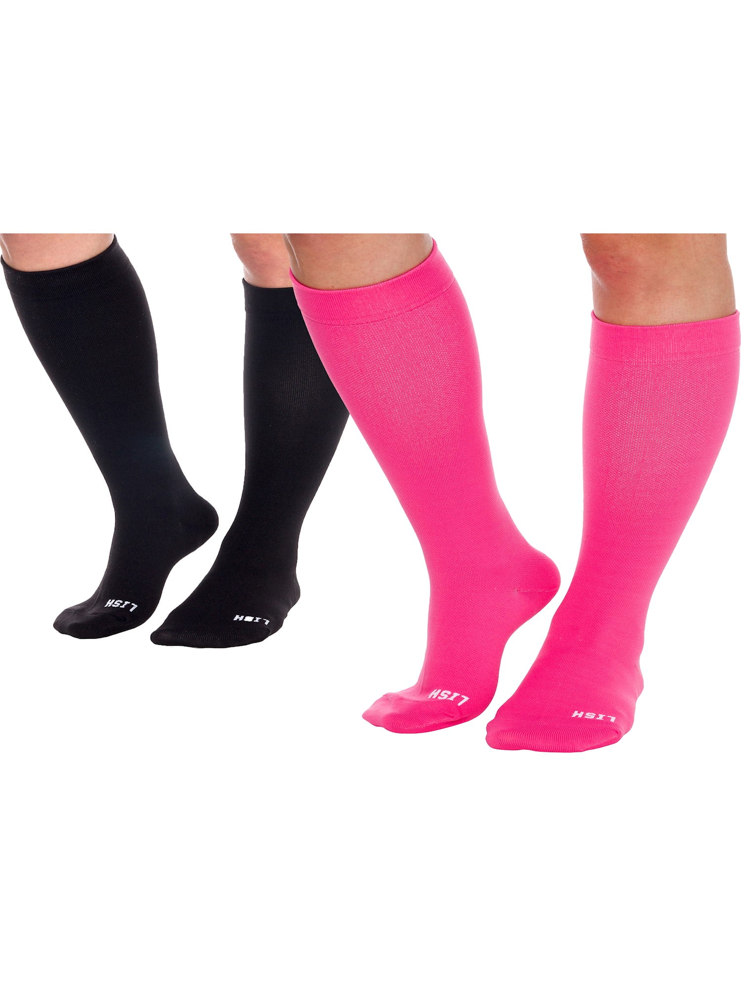 LISH 2 Pack Plain Jane Wide Calf Plus Size 1525 mmHg Compression Socks