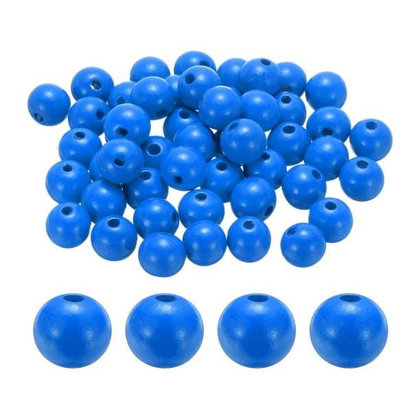 Uxcell 50 piezas de cuentas de madera azul profundo de 20 mm, cuentas redondas sueltas con agujero grande de 4.5 mm para joyería.