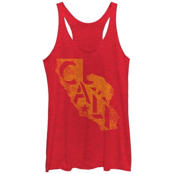 Women's Lost Gods Distressed Cali State Bear Racerback Tank Top Red Heather Small