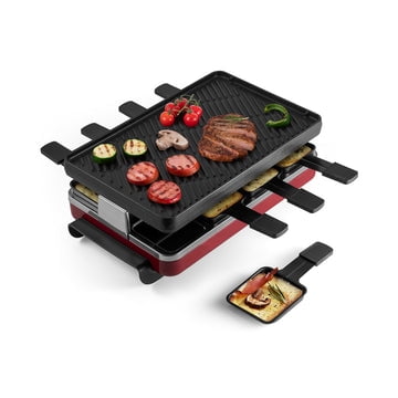 Swissmar Classic Raclette Grill - Cast Iron Red Reversible - 8 Person, Heat Resistant spatulas, Non Stick Dishes