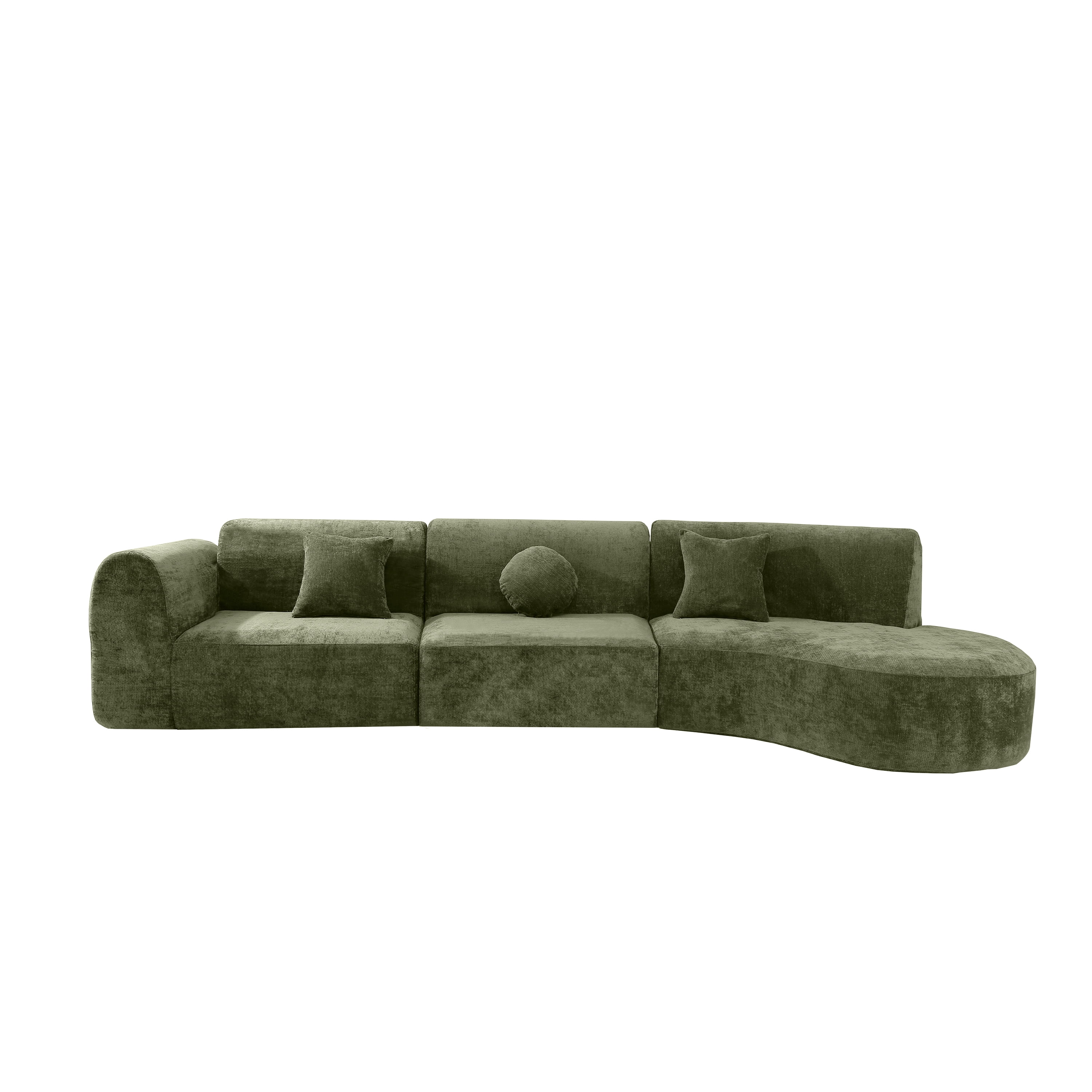 140-Inch Modern Curved Sectional Sofa with High-Density Compressed Sponge and Chaise Lounge, 3-Piece Couch Set Fully Assembled for Living Room, Green