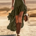 thumbnail image 5 of Women's Sleeveless Halter Neck Tencel Linen Dress Vintage Boho Lace Trim Irregular Ruffle Hem Beach Midi Dress Army Green XXL(XXL), 5 of 8