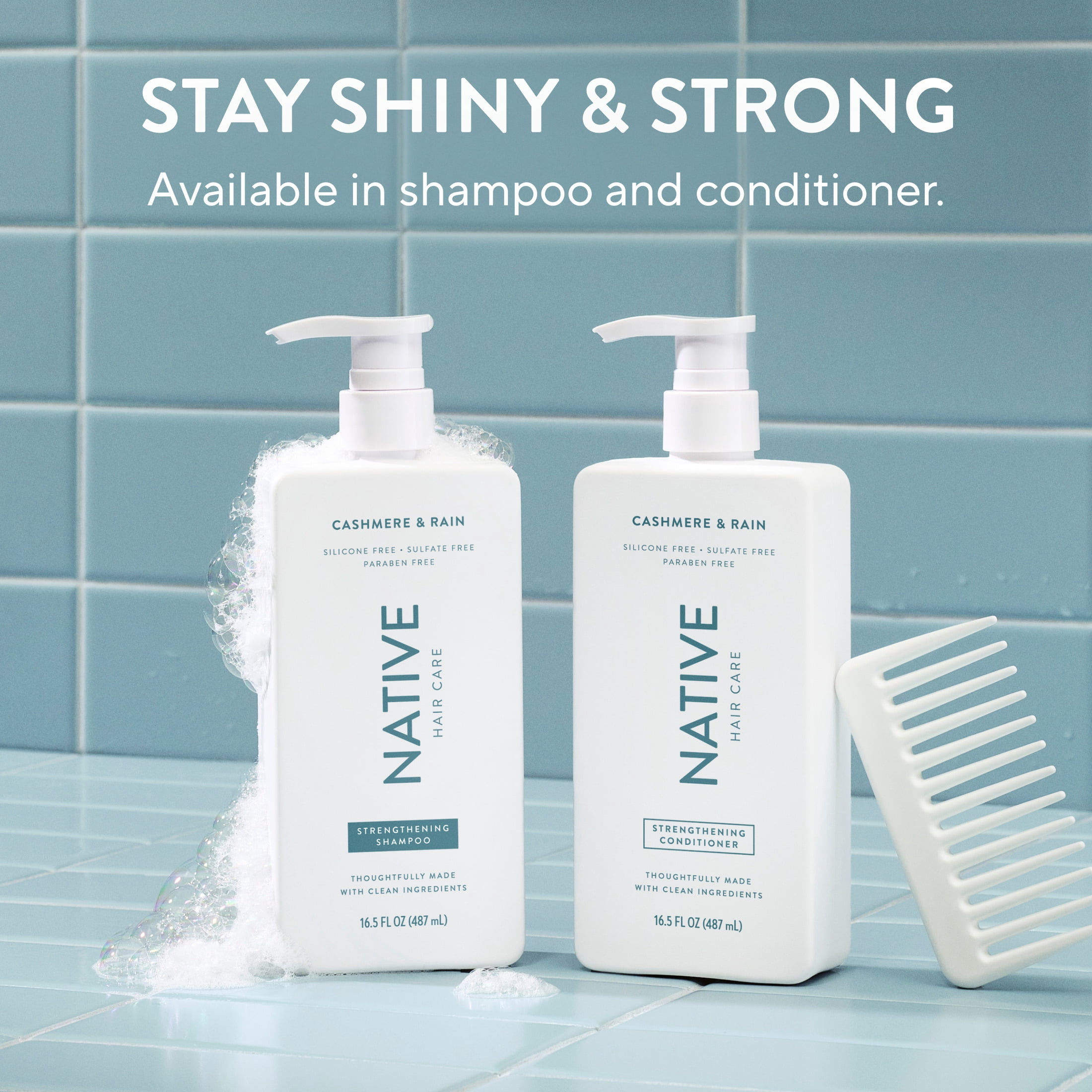 (6 pack) Native Strengthening Shampoo, Cashmere and Rain, Sulfate Free, for Women and Men, 16.5 oz
