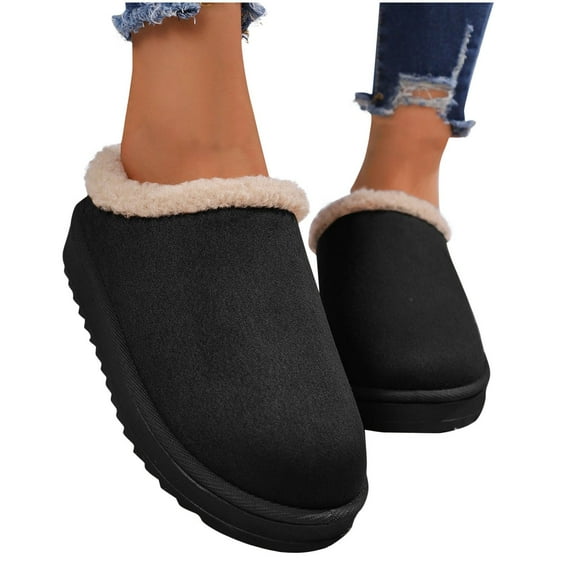 Slippers for Women Suede Leather Slippers with Faux Sherpa Collar Slip on Cozy Winter House Slippers for Indoor Outdoor