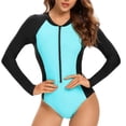 thumbnail image 3 of Charmo Women's One Piece Rashguard Swimsuit Long Sleeve Front Zip Rash Guard, 3 of 4