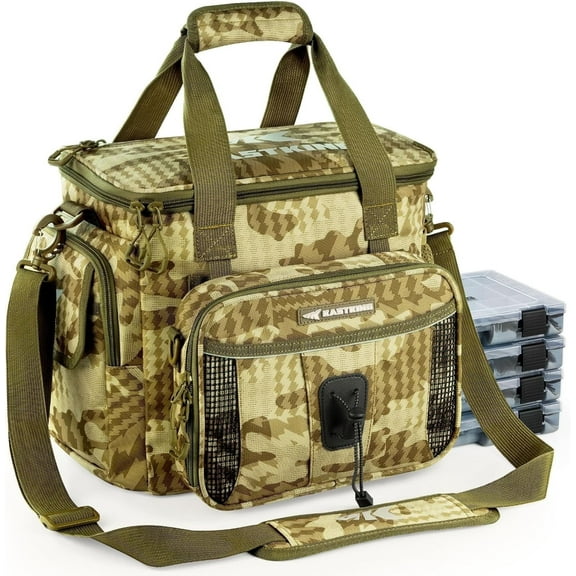 KastKing Fishing Tackle Bag With 4 Tackle Boxes & Removable Bait Binder, Water-Resistant Tackle Storage- BaitSpace