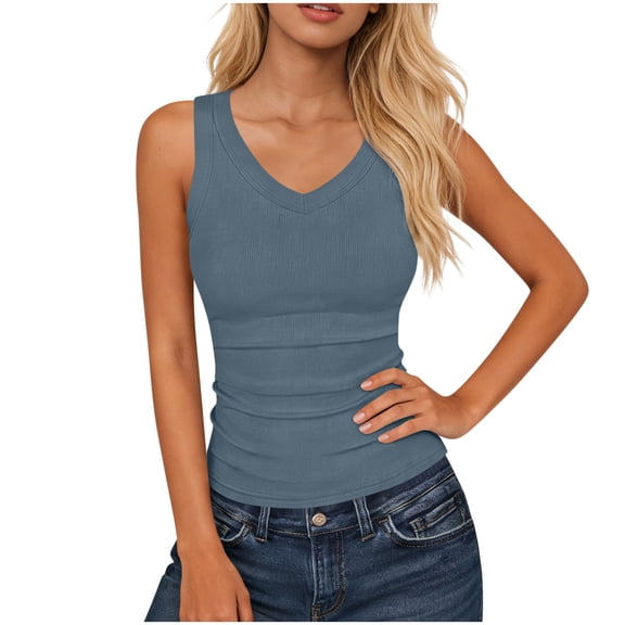 BUIGTTKLOP Tank Tops for Women V Neck Ribbed Knit Slim Fitted Sleeveless Basic Tee Tanks Casual Summer Clothes 2026