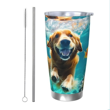 

Cauagu Dog Underwater Adventure Pattern 20oz Tumbler Stainless Steel Vacuum Insulated Tumbler with Lid Insulated Coffee Mug Thermal Cup with Splash Proof Sliding Lid-Straw Two-piece Set