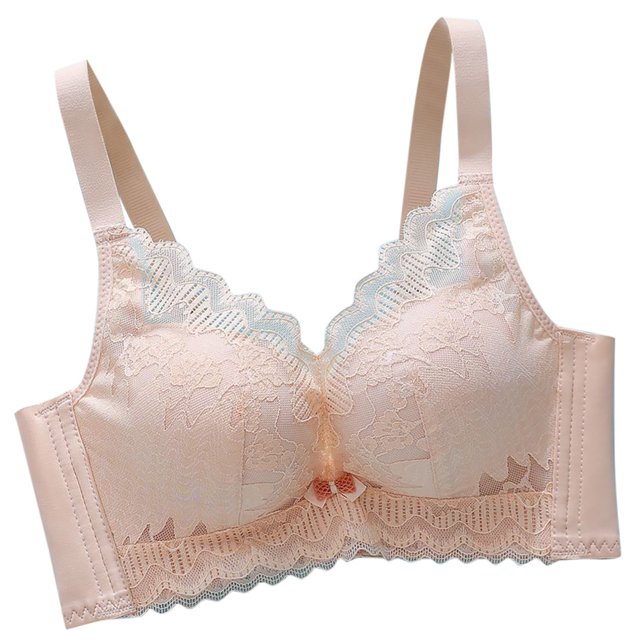 PEZHADA Womens Non Steel Ring Style Printed Gathered Middle Button Breathable Underwear Daily Bra