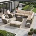 thumbnail image 4 of Clouddwell 13 Piece Outdoor Sectional Set with Swivel Rocker Chairs of 2, Patio Conversation Sets with Fire Pit Table and Ottomans, Beige, 4 of 8