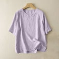 thumbnail image 2 of Blouses for Women Casual Solid Color Short Sleeve Loose Polluer Solid Crew Neck Top Shirt, 2 of 8