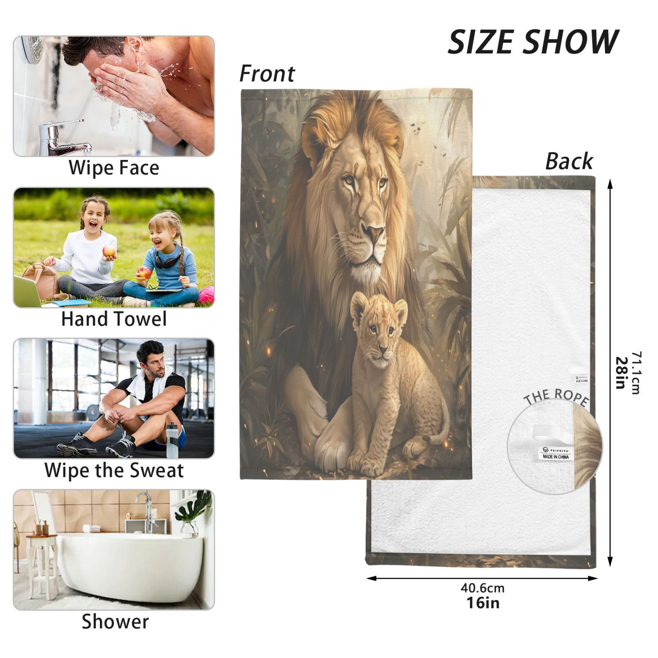 Cotton Towel Two-Piece 16x28 Inch One Sizex2 Face Towel Set Towel Set Cotton Hand Bath Towel Bathroom Beach Beautiful Yellow Lions