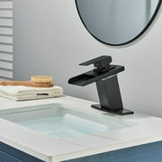 LED Bathroom Basin Sink Faucet Black Waterfall Spout Mixer Tap w/ Cover