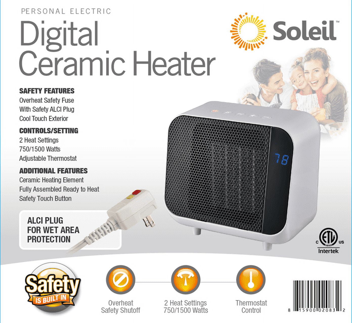 Soleil Electric Digital Ceramic Heater 1500W Indoor Black - Walmart.com